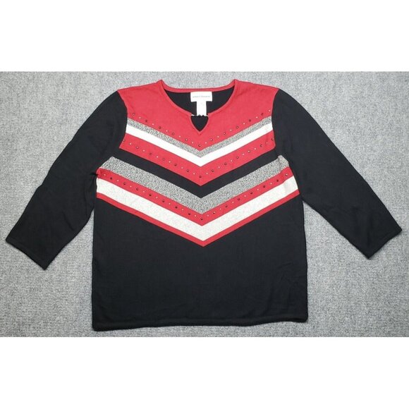 Alfred Dunner Sweater Womens L Multicolor Striped 3/4 Sleeve Pullover Tight Knit - Picture 1 of 8